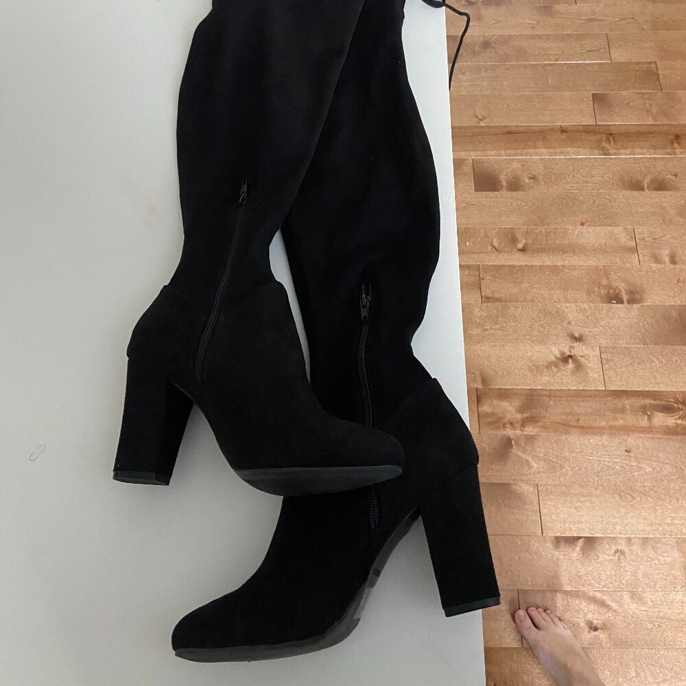 Thigh high faux suede boots